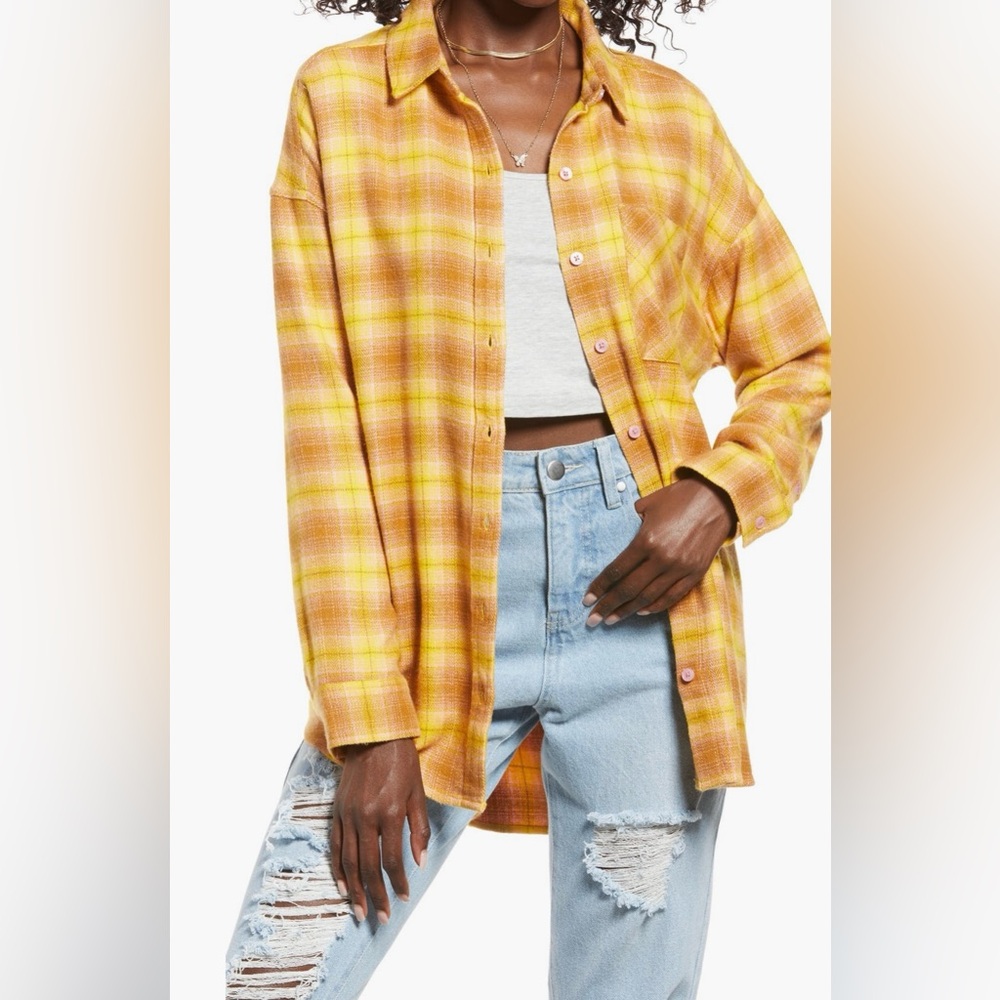 BP Boyfriend Plaid Shirt Yellow-Tan Jordy Plaid Size L